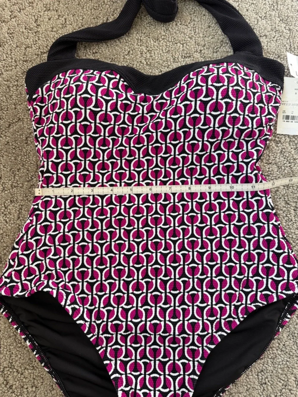 Lands End Geometric Retro One-piece Swimsuit Halter Bathing Suit Women SZ S NWT